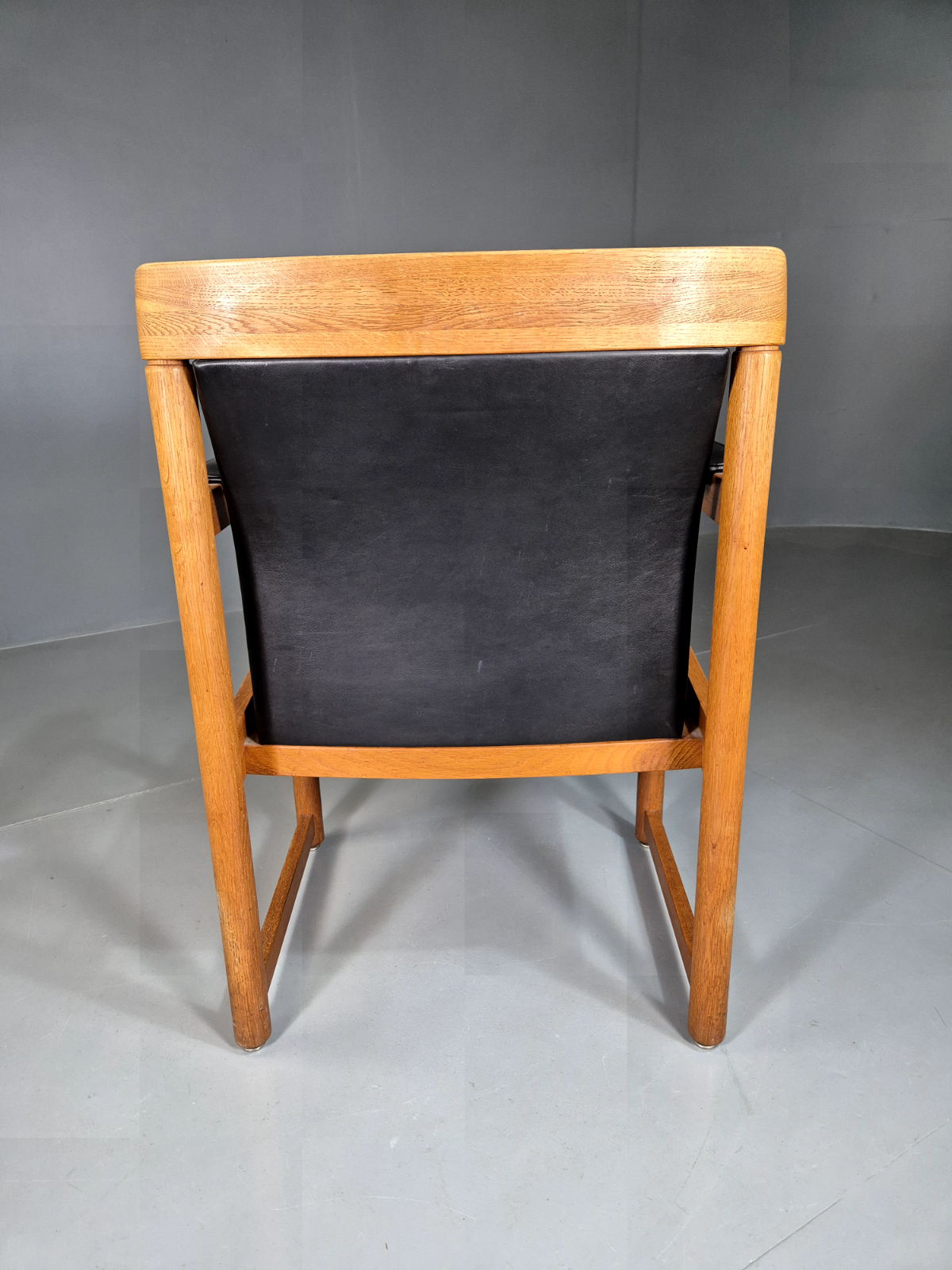 Vintage Swedish Armchair Black Leather Oak Frame Retro MCM EB7001 MNOR - UKDK FURNITURE