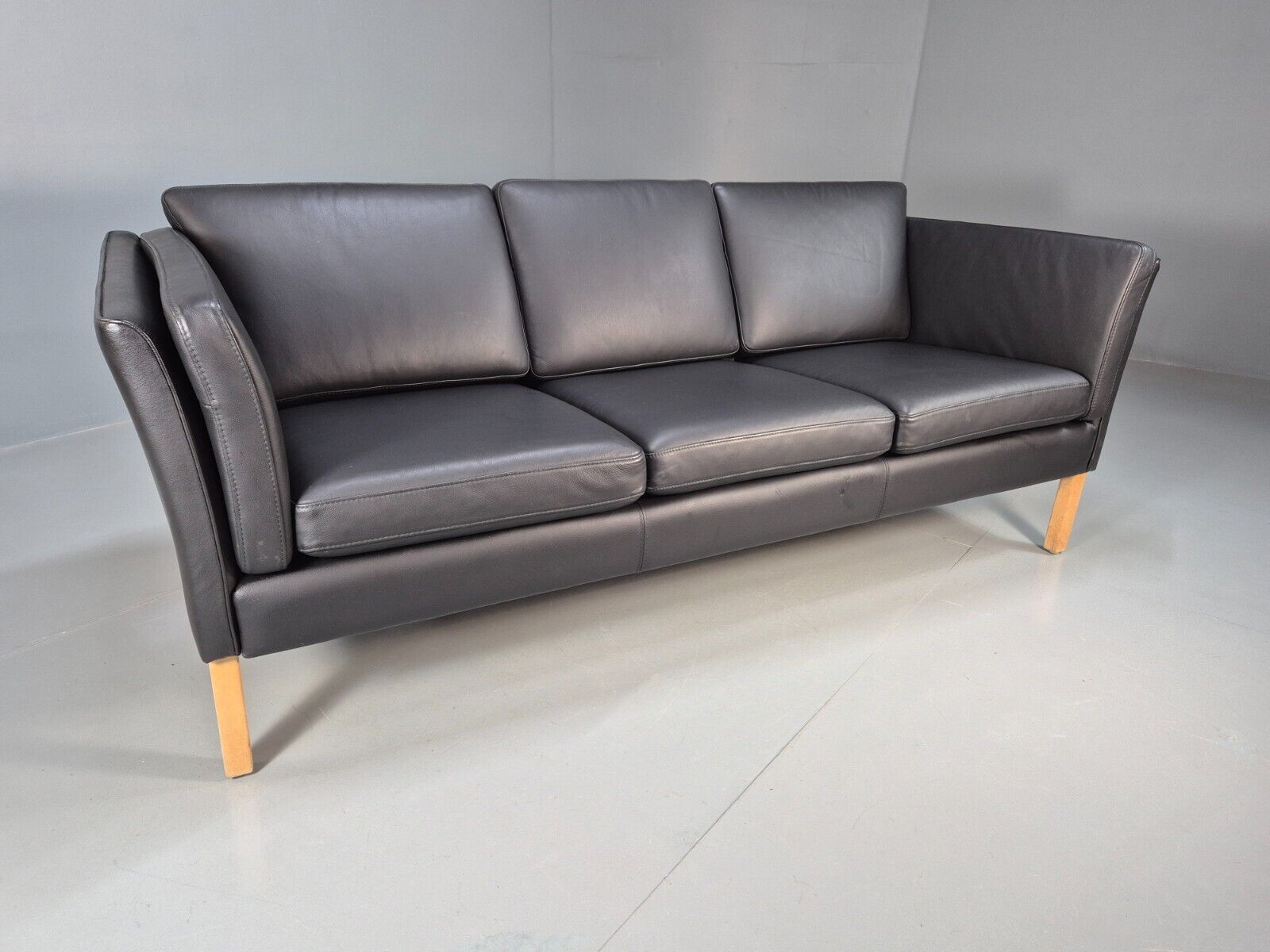 Vintage Danish 3 Seat Sofa Black Leather MId Century Retro 1980s EB8625 M3SS - UKDK FURNITURE
