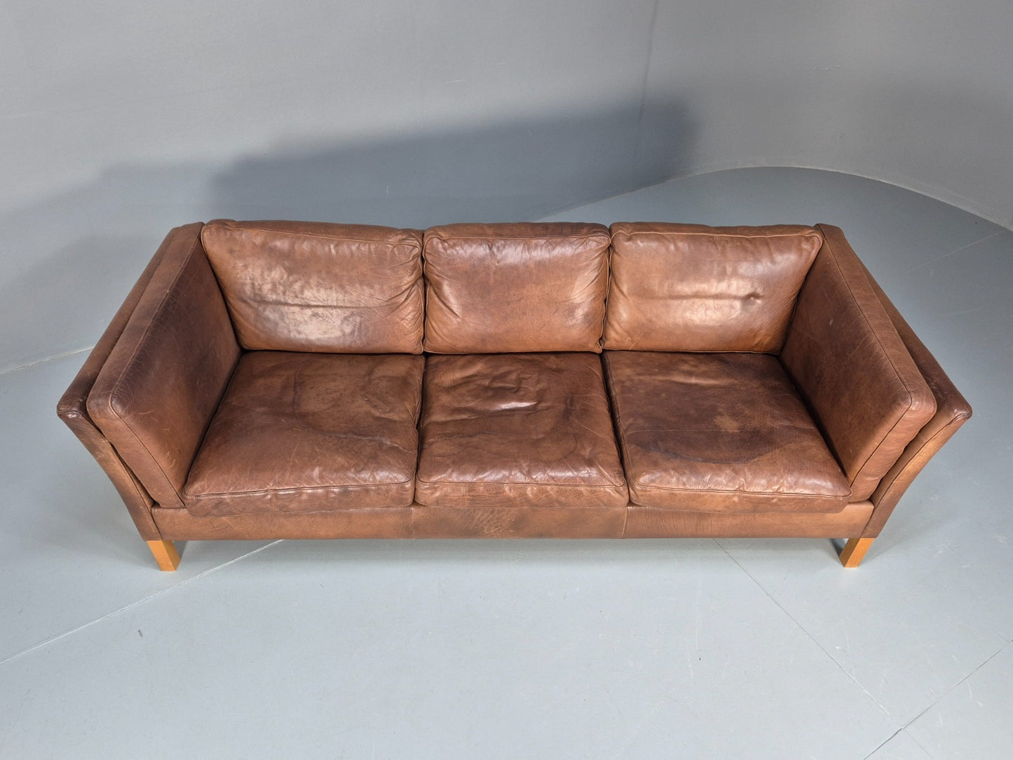 Mid Century Three seater Sofa Brown Leather Vintage Danish 1970s EB10077 M3SS4
