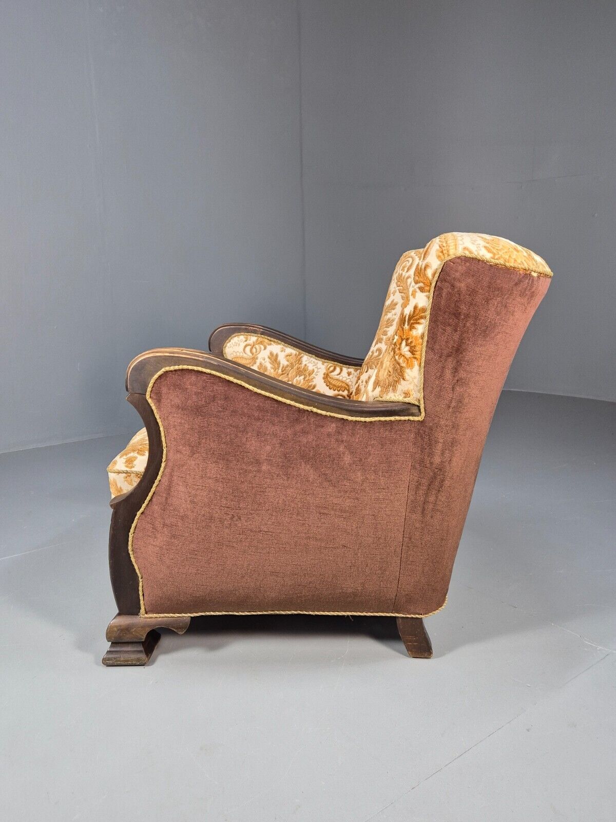 Vintage Danish Lounge Chair Oranges and browns Carved Wood 1950s EB8931 VCLO - UKDK FURNITURE
