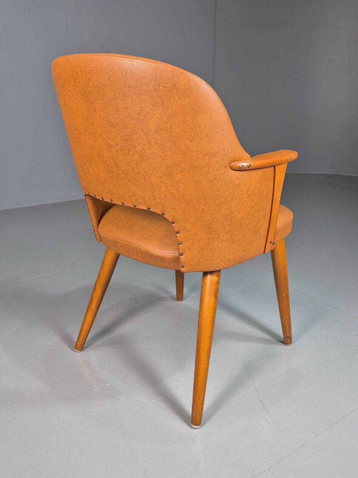 Vintage Tan Vinyl and Beech Small Arm Chair 1970s EB7663 MNOR - UKDK FURNITURE