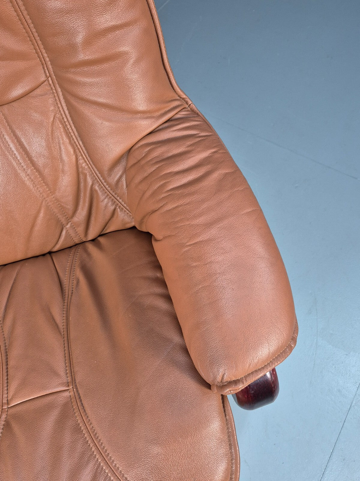 Vintage Tan Leather & Vinyl Swivel & Reclining Chair Danish Retro EB9265 MSWI - UKDK FURNITURE