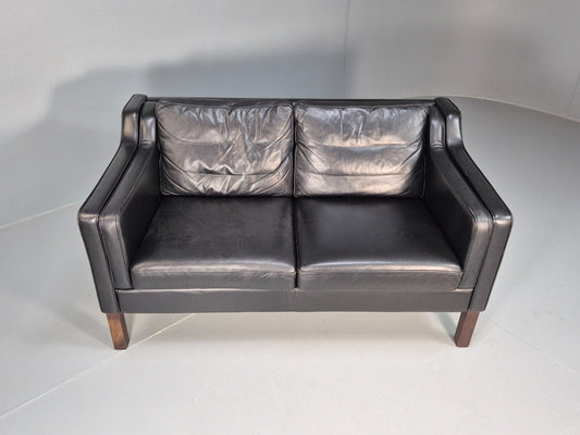 Vintage 2 Seater Black Leather Danish Sofa Borge Mogensen Style EB9078 M2SS - UKDK FURNITURE