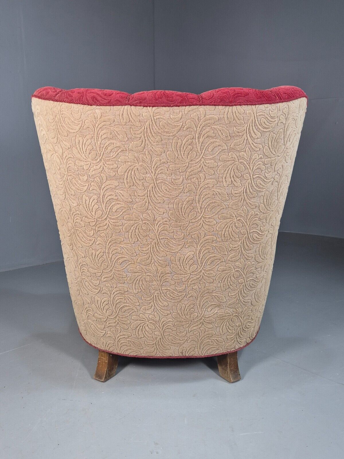 Vintage Danish Lounge Chair Red Moquette Oak Shell Back Antique 1930 EB8280 VCLO - UKDK FURNITURE
