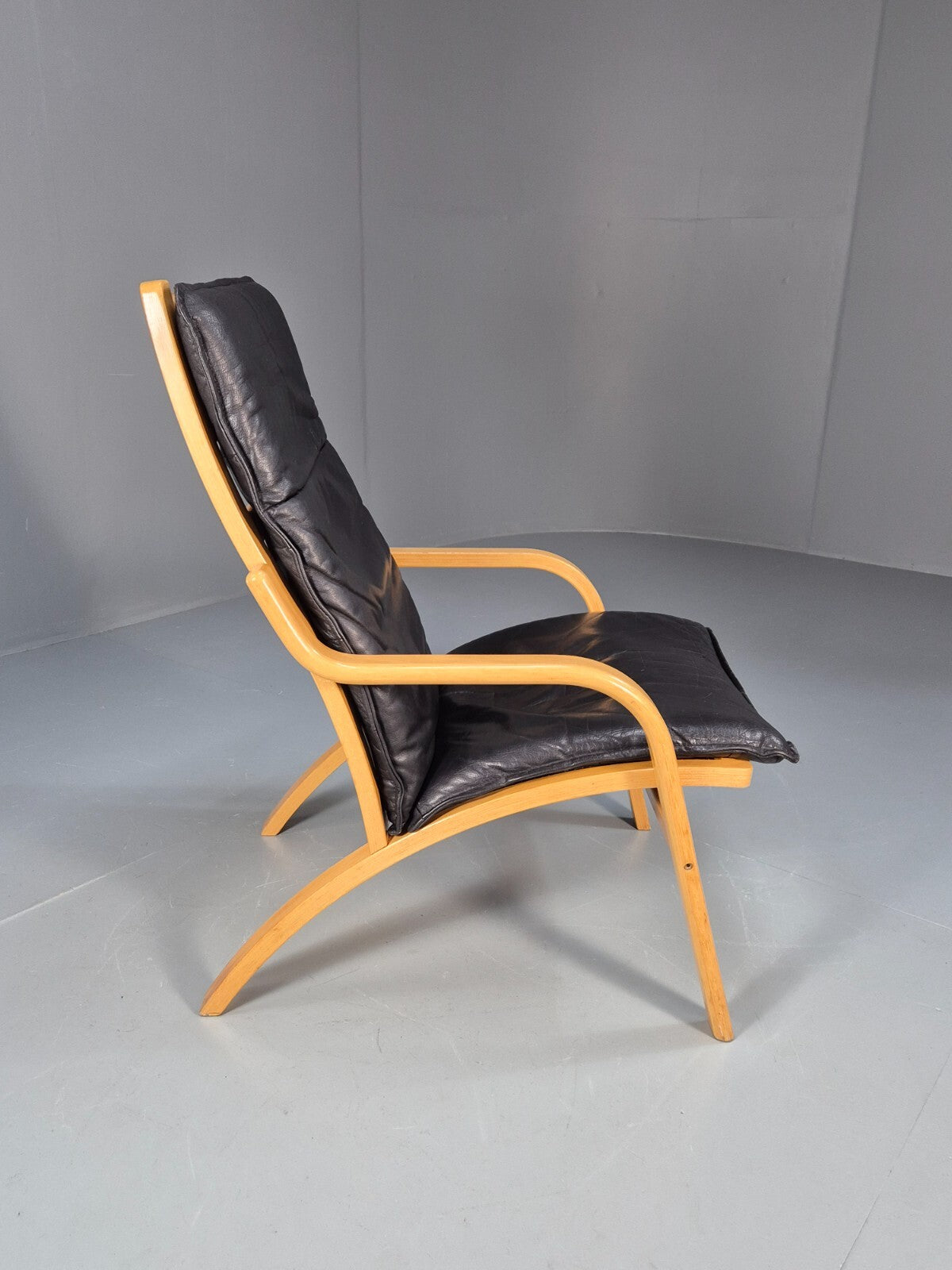 Vintage Stouby Black Leather Bentwood Armchair Retro Danish EB9297 MBEN - UKDK FURNITURE