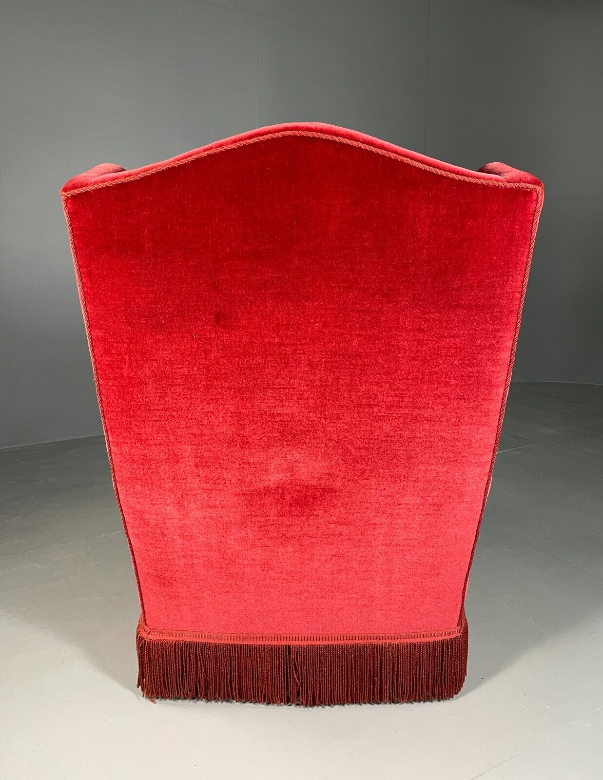 Vintage Danish Wingback Lounge Chair Red Velour Tassels 1940s Retro EB6450 VCLO - UKDK FURNITURE