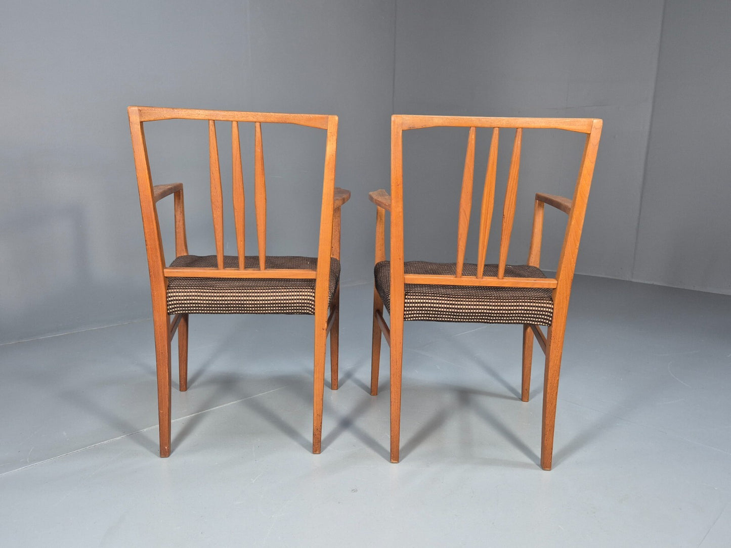 2 Gordon Russell Carver Dining Chairs Teak Green and Cream Wool MCM EB9748 MDIN - UKDK FURNITURE