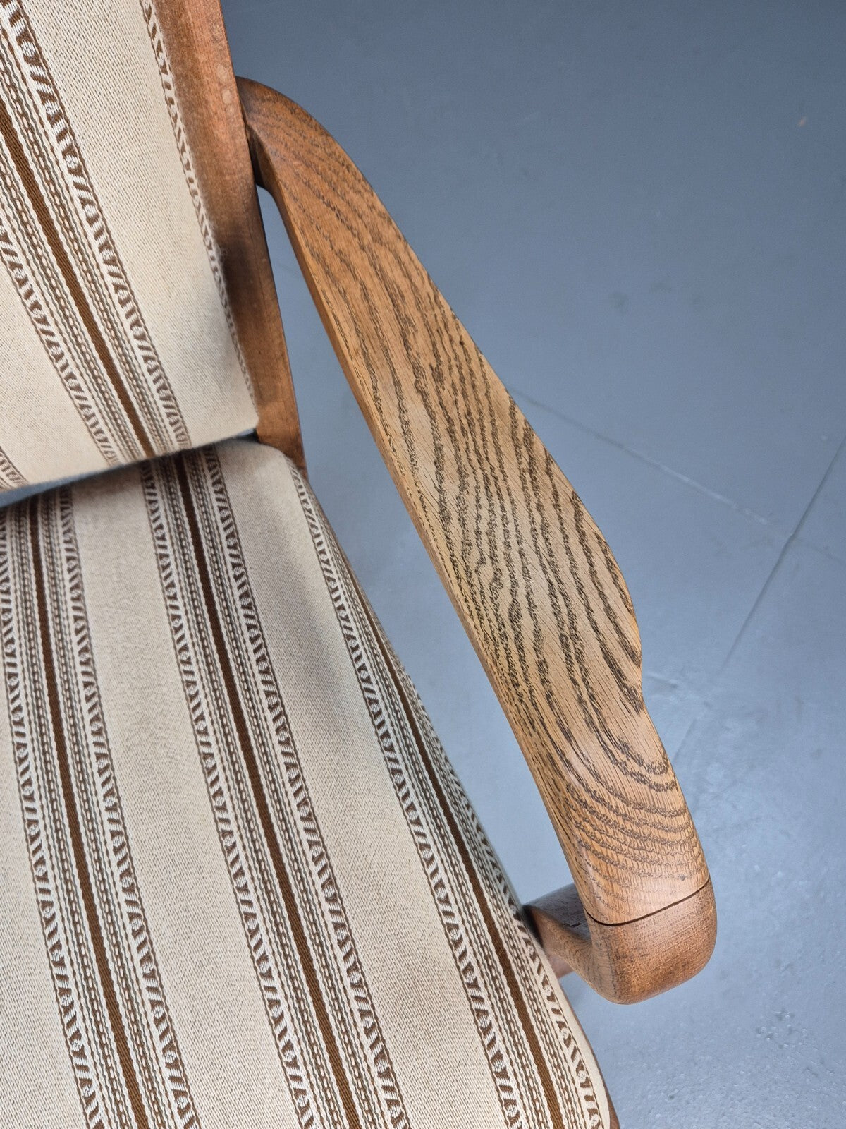 Art Deco Oak Elbow Chair 1930s Vintage Danish Design Striped Brown EB9661 VCLO - UKDK FURNITURE