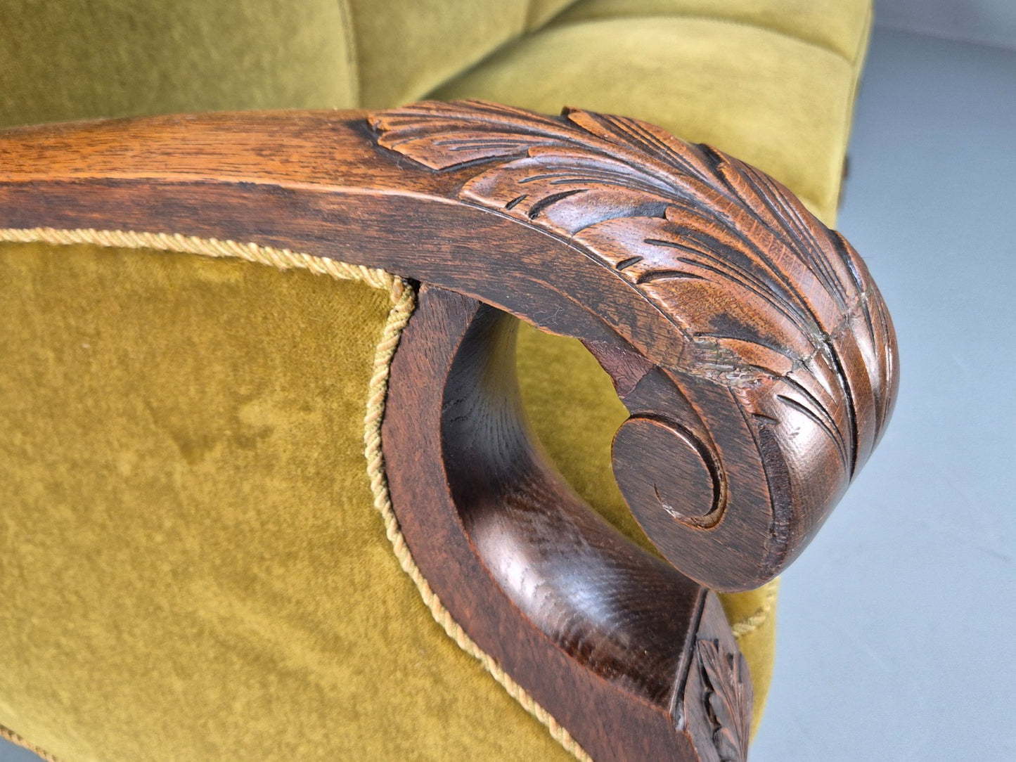Vintage Danish Baroque Style 3 Seat Settee Green Velour Antique 1920 EB9653 V3SS - UKDK FURNITURE