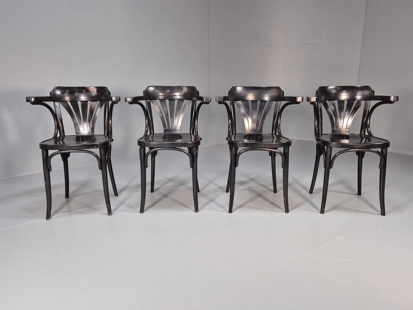 4 Vintage Bistro Chairs Black Thonet Style Czech Built Retro EB8859 VDIN - UKDK FURNITURE