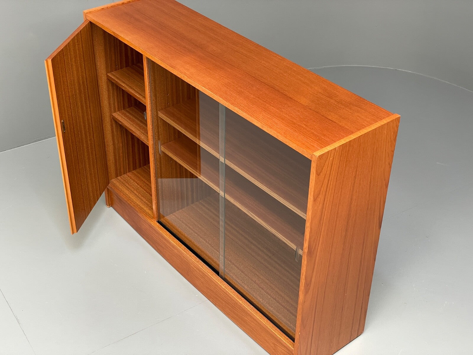 1970s Teak Shelving Unit Glass Doors And Cupboard Retro Bookcase EB8165 MWOO - UKDK FURNITURE