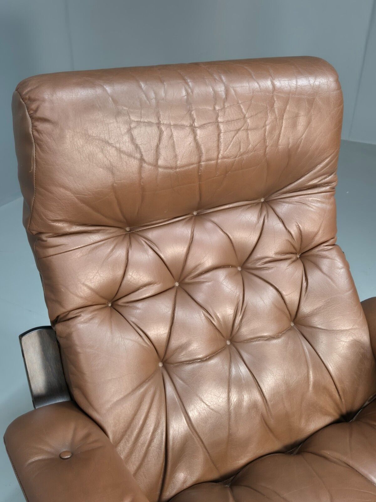 Vintage Danish Brown Leather & Vinyl Bentwood Swivel Chair Retro EB8480 MSWI - UKDK FURNITURE