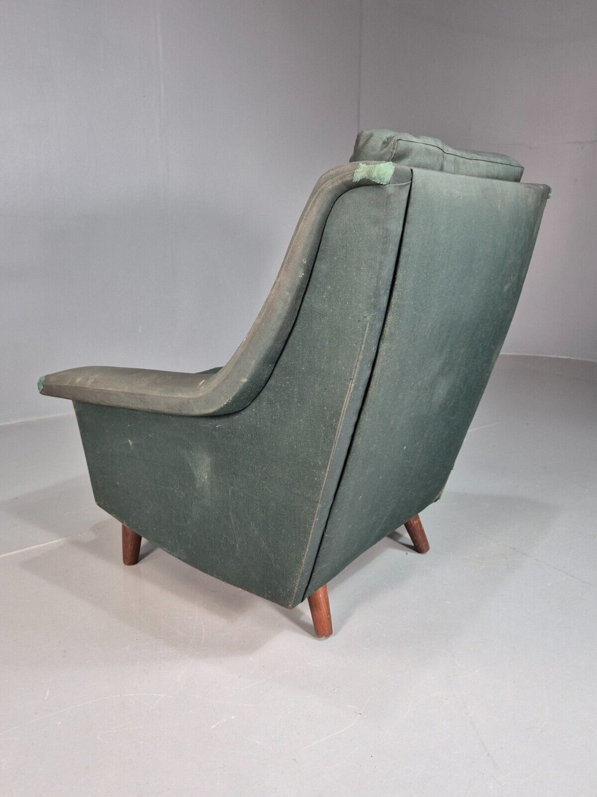 Mid Century Danish Lounge Chair Teak Legs Green Fabric Retro 1960s EB7444 MNOR - UKDK FURNITURE