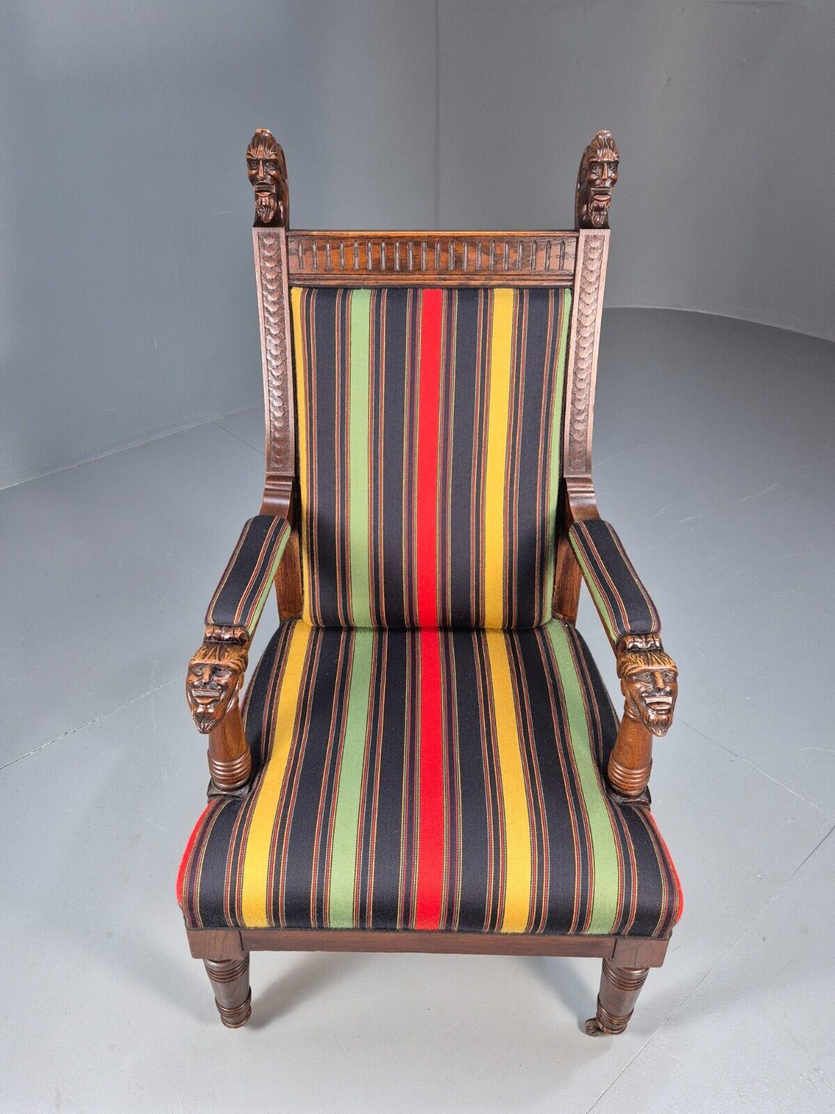 Vintage Danish Lounge Chair Multicoloured Carved Oak Figures Antique EB8951 VCLO - UKDK FURNITURE