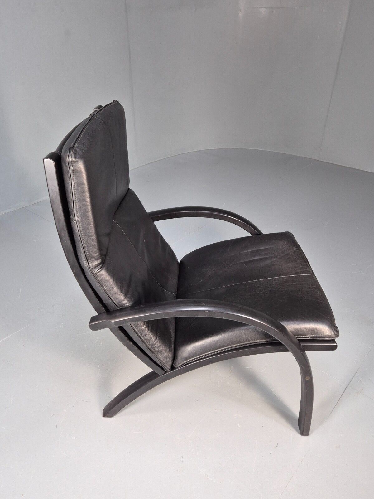 Vintage Danish Bentwood Armchair Black Leather Black Frame Reclining EB8770 MBEN - UKDK FURNITURE