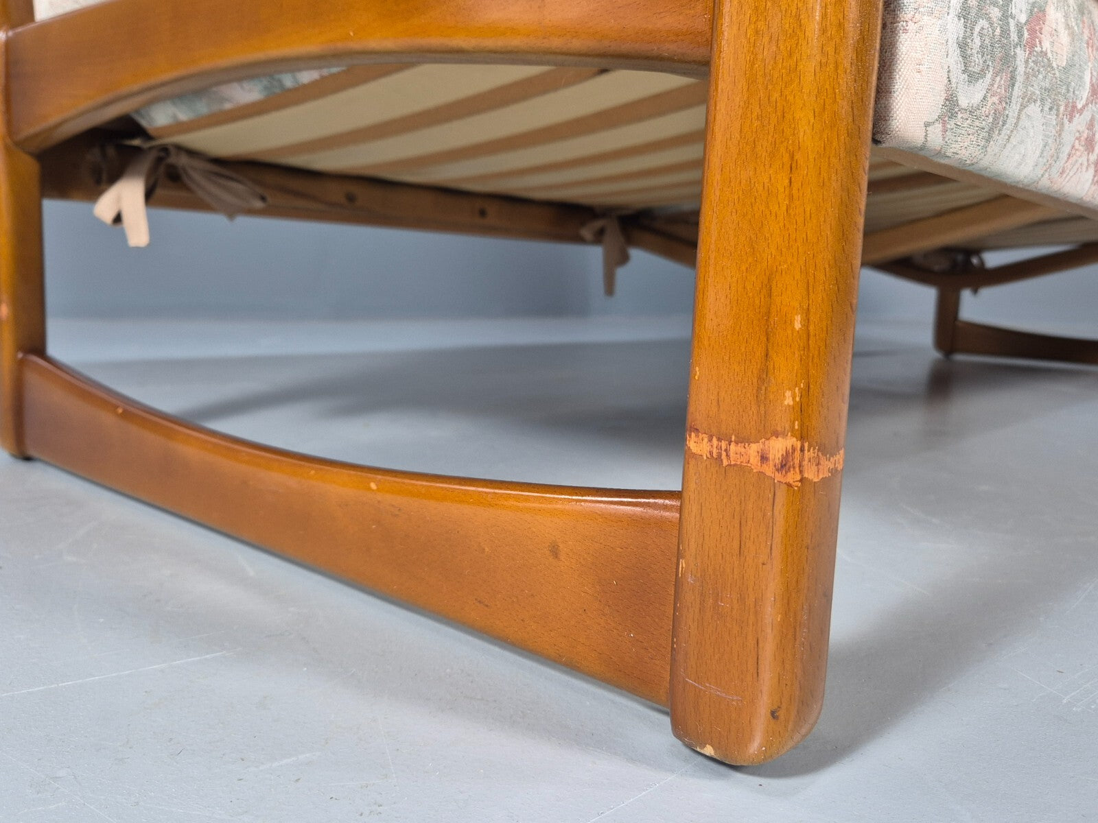 Vintage 1970s Wood Frame 3 Seat Sofa Floral Cotton Upholstery Retro EB9474 M3SS - UKDK FURNITURE