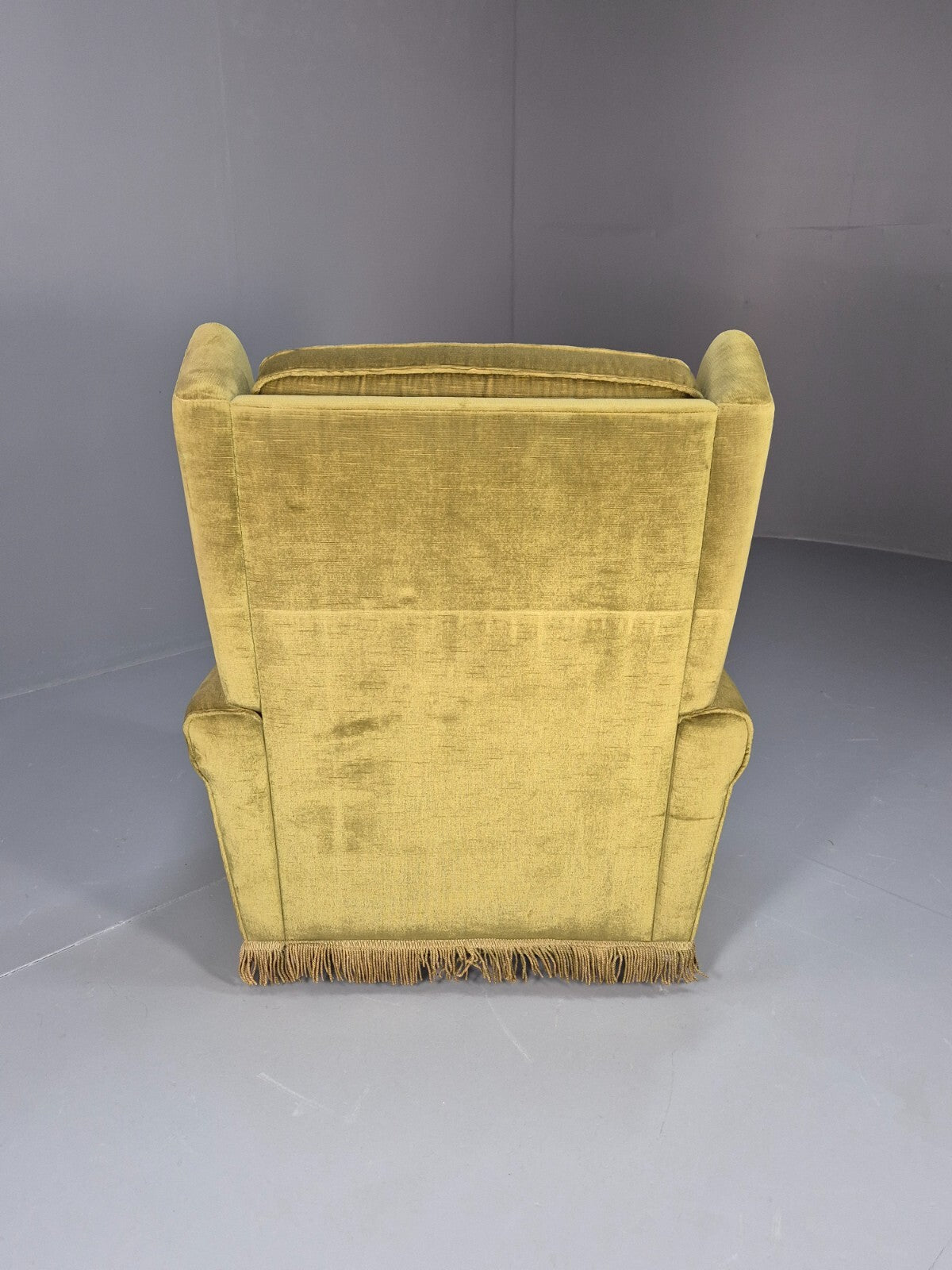 Vintage Danish Green Wing Back Lounge Chair 1970s Retro Tassels EB9576 VCLO - UKDK FURNITURE