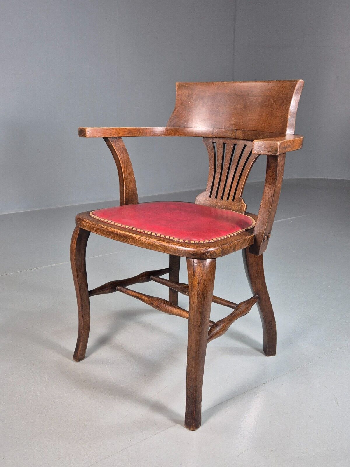 Vintage Elbow Chair Red Leatherette Oak Frame 1950s EB7871a VDIN - UKDK FURNITURE