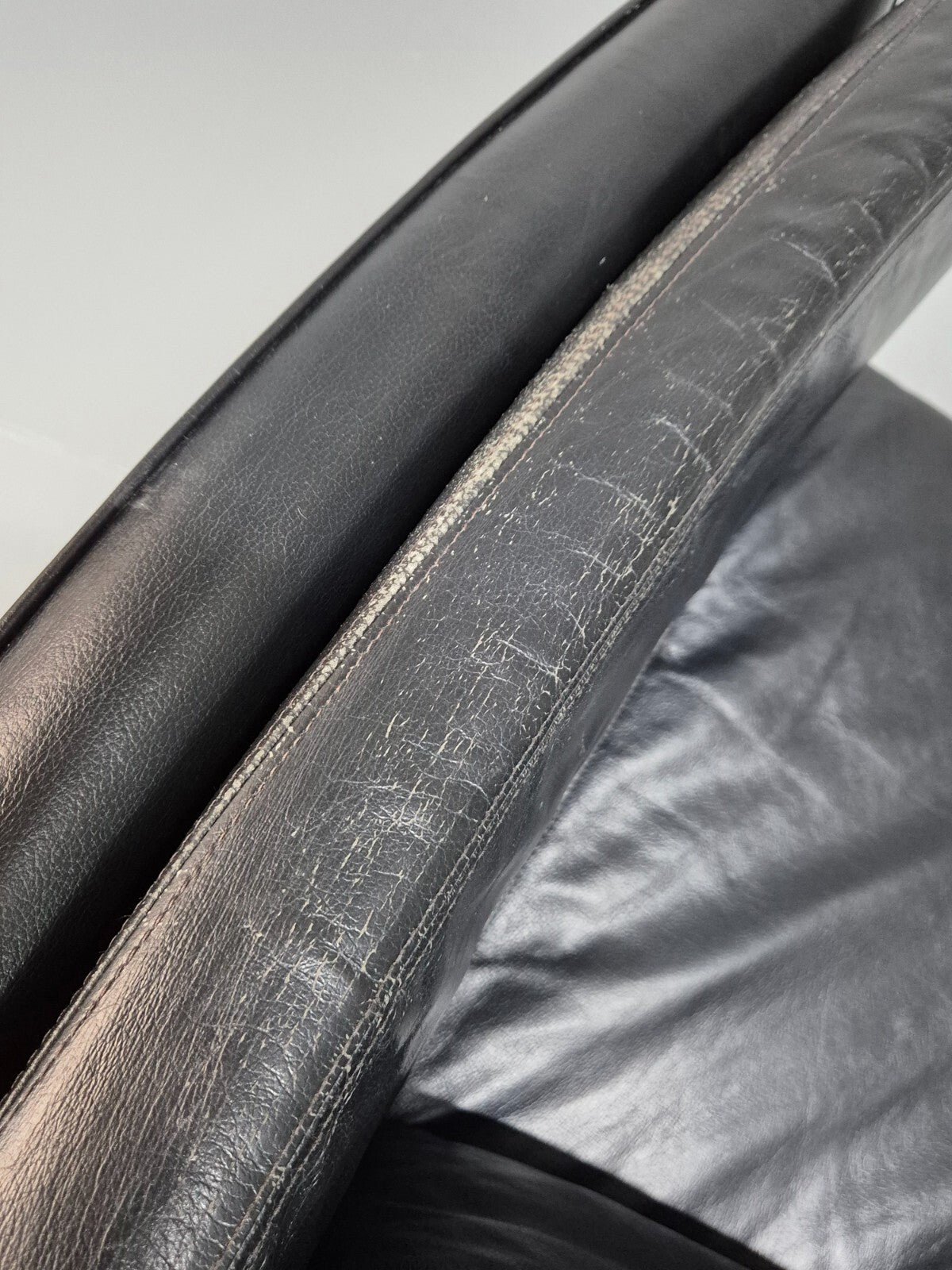 Vintage Danish 3 Seat Sofa Black Leather and Vinyl Straight Back EB8616 M3SS - UKDK FURNITURE