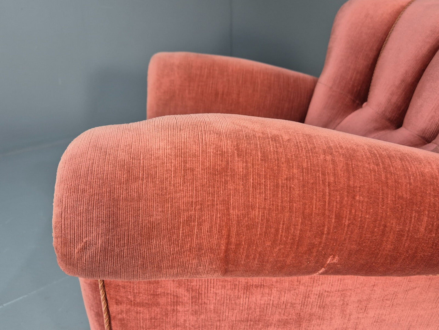 Vintage Danish Art Deco shell back Lounge Chair Pink Velour Bun Feet EB9556 MNOR - UKDK FURNITURE