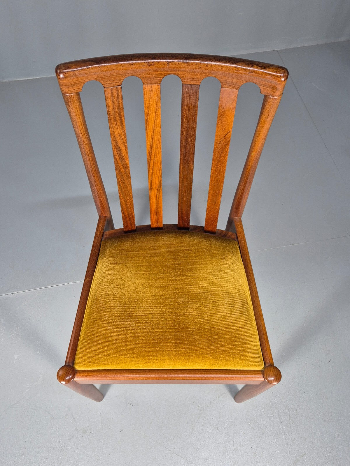 10 Vintage Meredew Teak Dining Chairs Gold Velour Upholstery 1970s EB9411 MDIN - UKDK FURNITURE