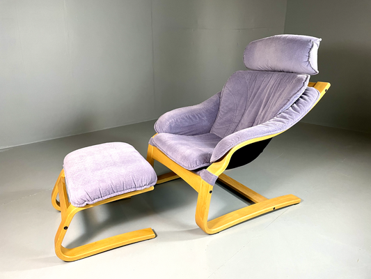 Vintage Danish Bentwood Cantilever Lounge Chair, Purple, Footstool, EB5768 MBEN - UKDK FURNITURE