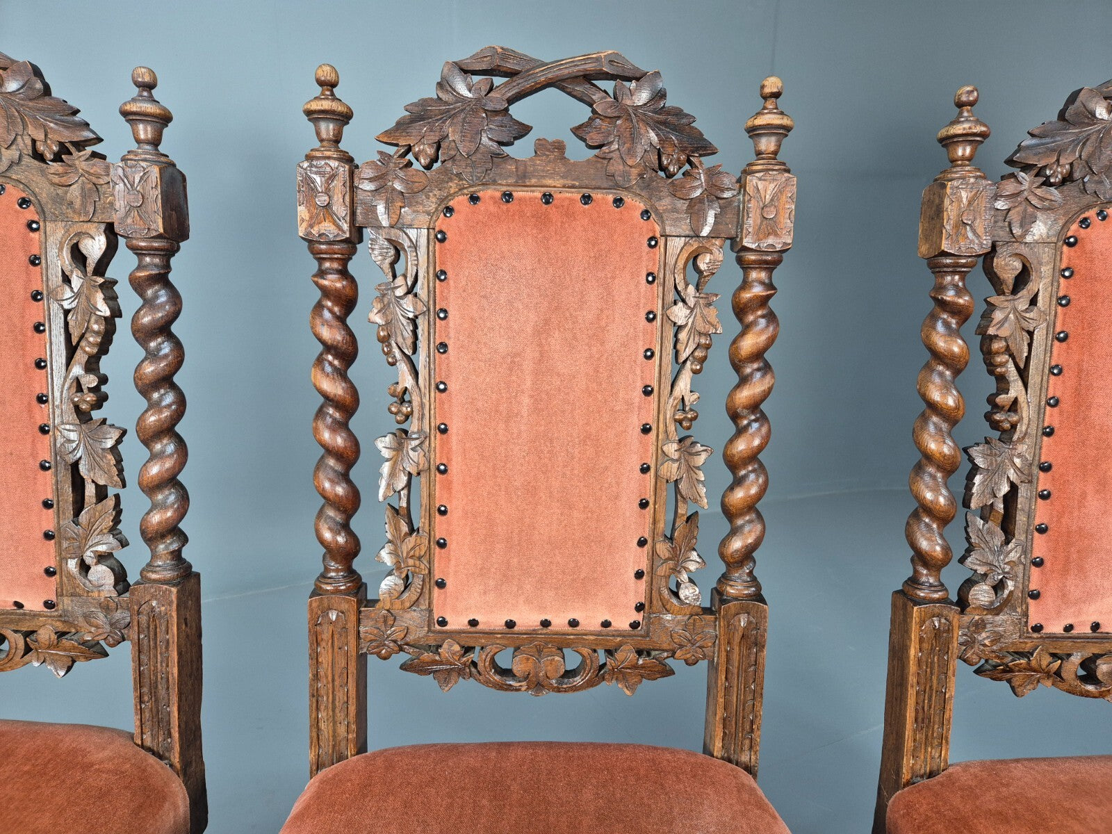4 Vintage Antique Oak Dining Chairs Barley Twist Baroque 1900s EB9220 VCAR - UKDK FURNITURE