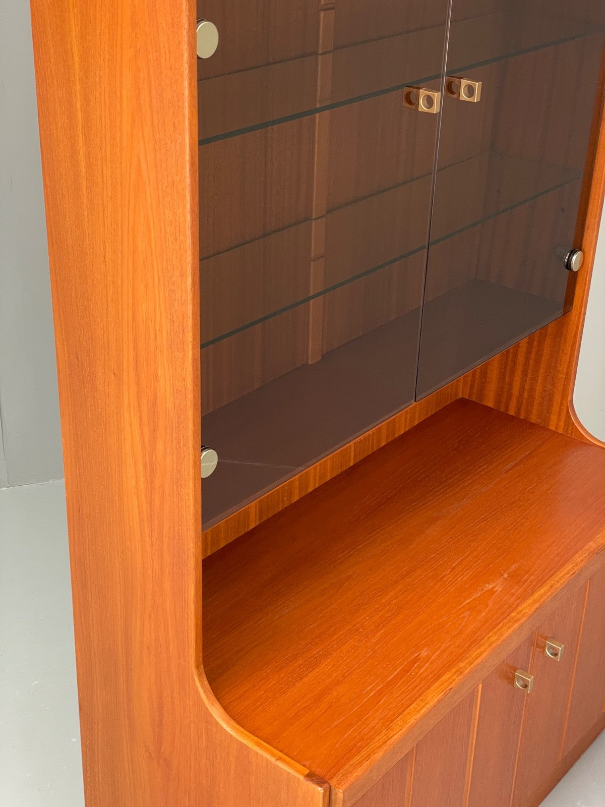 Vintage Teak Shelving Unit Cocktail Cabinet Glazed Retro 1970s EB10011 MWOO - UKDK FURNITURE