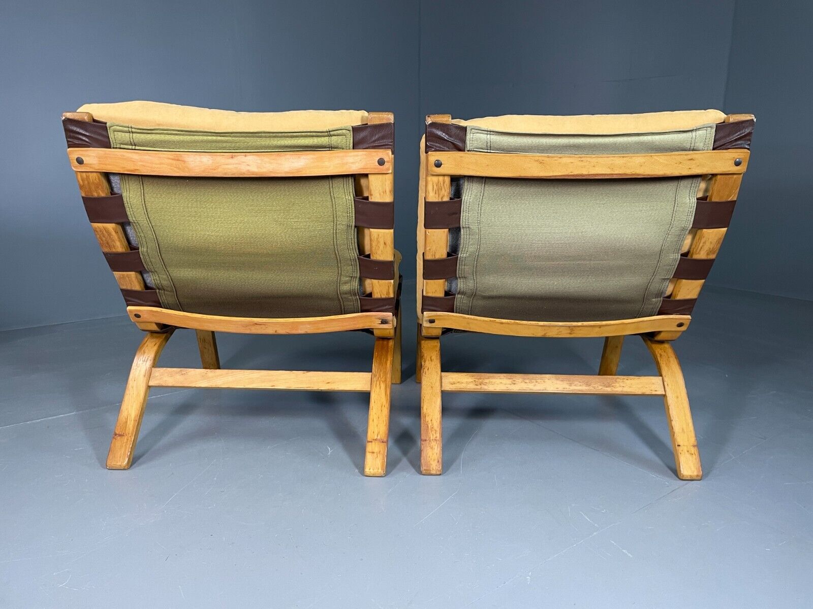 2 Vintage Danish Lounge Chairs Yellow Cotton Bentwood Retro MCM EB6631 MBEN - UKDK FURNITURE