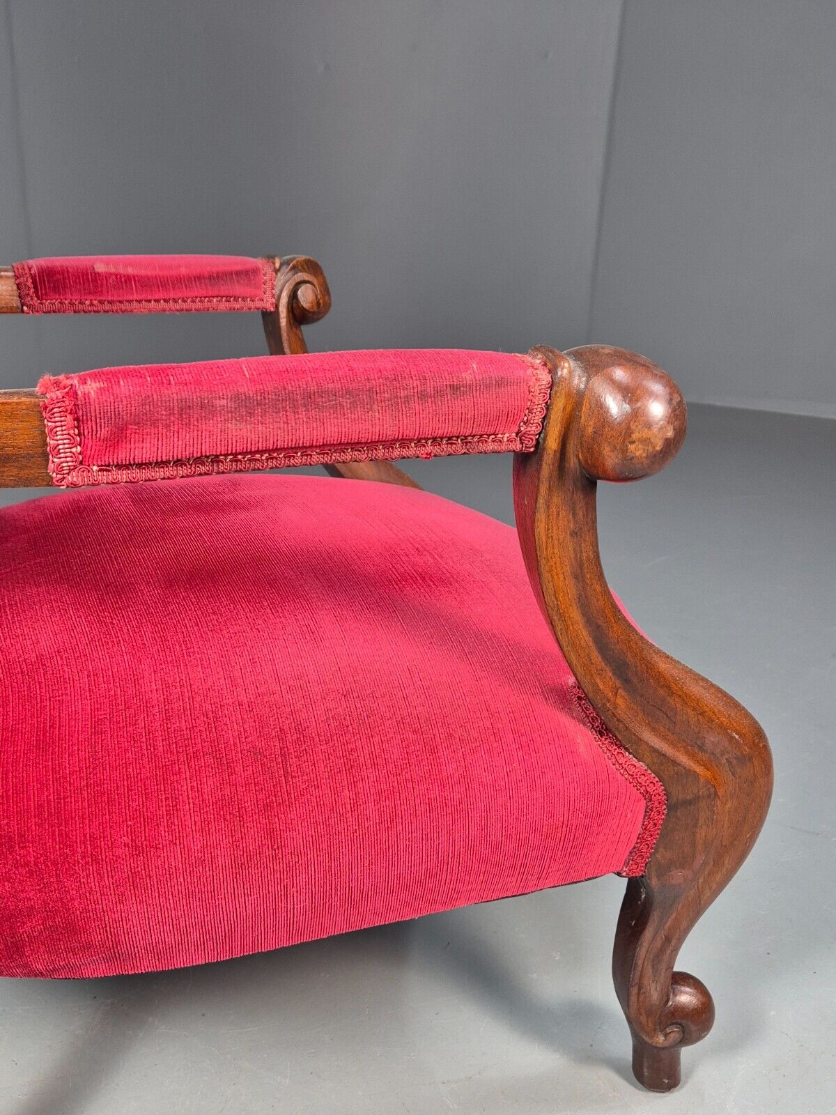 Vintage Fauteuil Chair Red Buttoned Velour Mahogany Antique 1900s EB8440 VCAR - UKDK FURNITURE