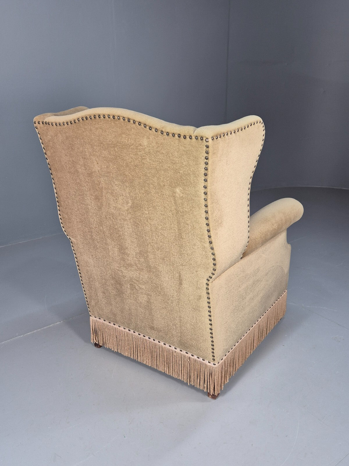 Vintage Danish Wing Back Lounge Chair 1950s Retro Tassels and Floral EB9013 VCLO - UKDK FURNITURE