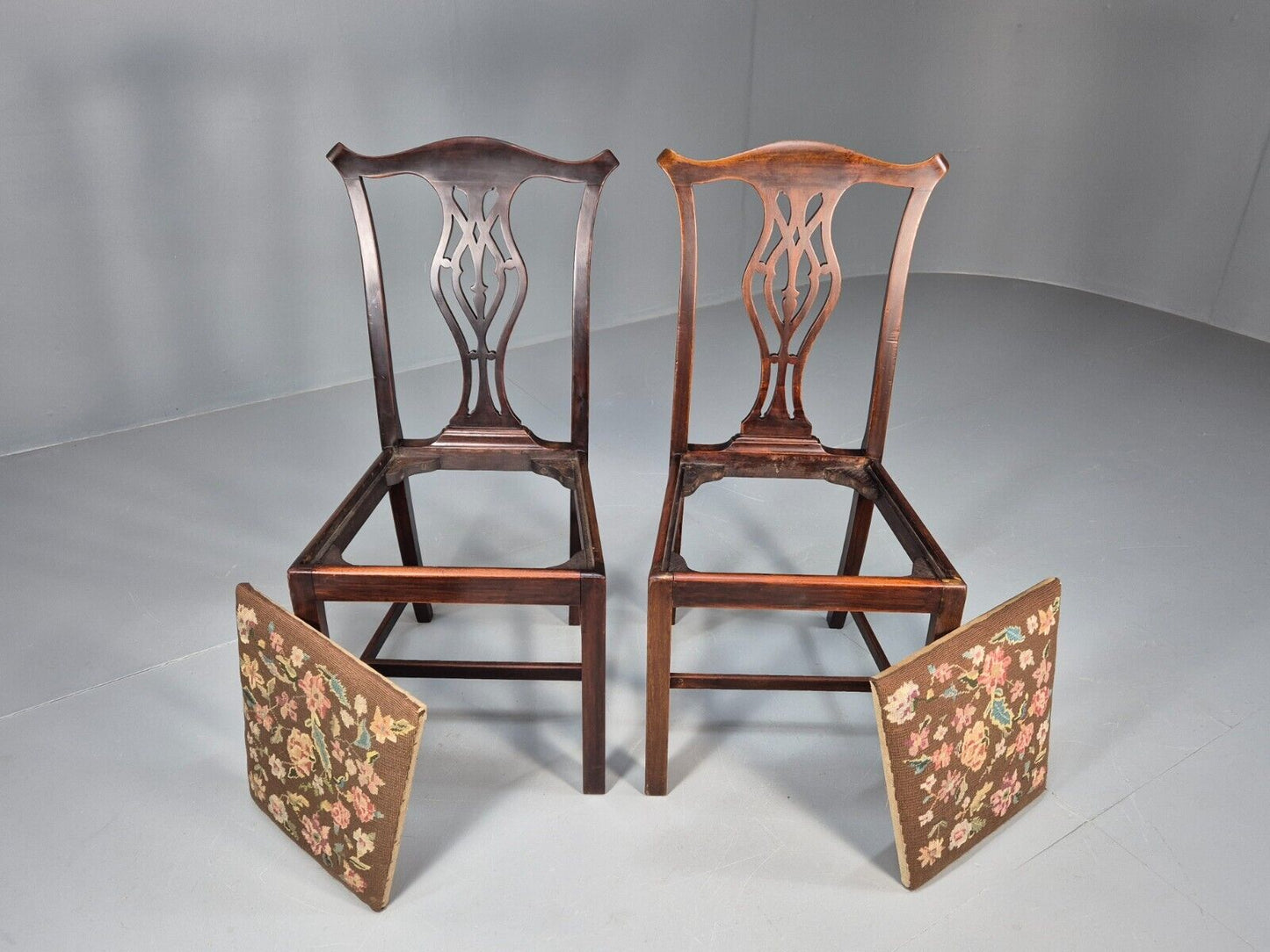 2 Antique Georgian Style Dining Chairs Mahogany Chippendale Style EB9147 VDIN - UKDK FURNITURE