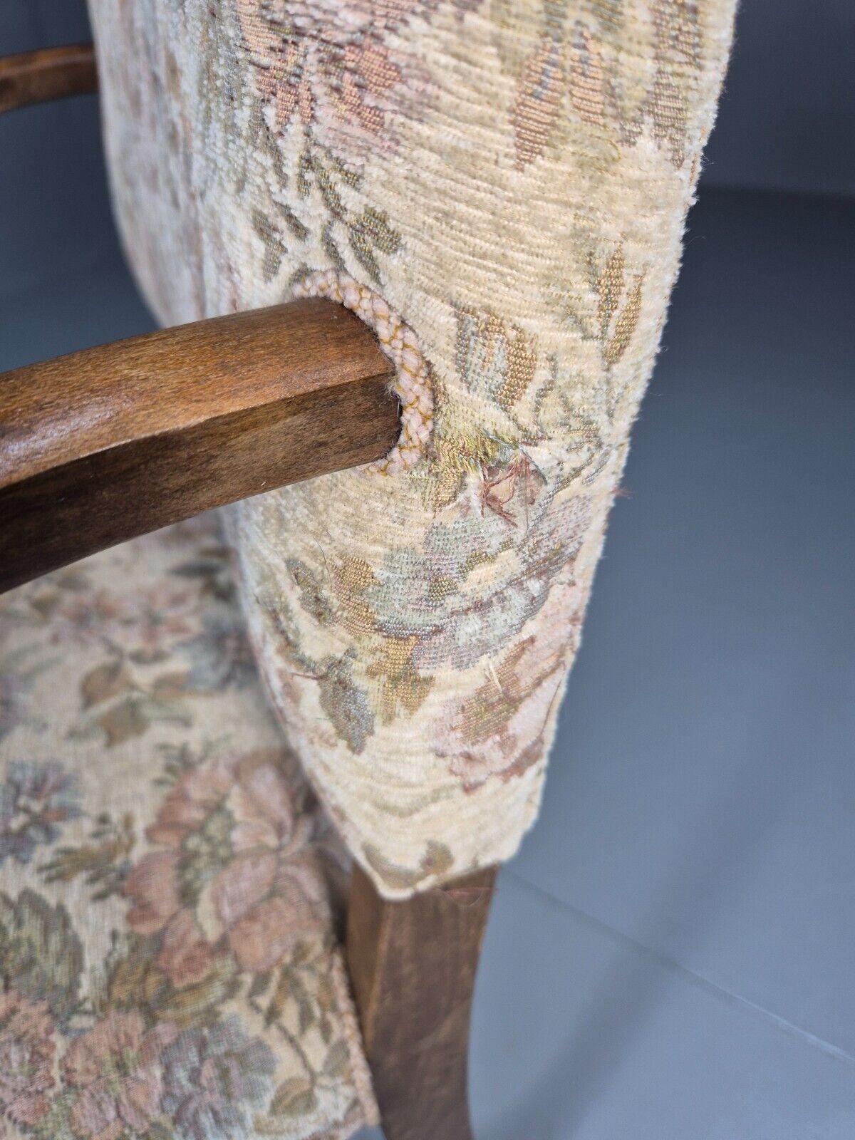 Vintage Danish Armchair Floral Cotton Oak Frame 17th Century Style EB8914 VCAR - UKDK FURNITURE