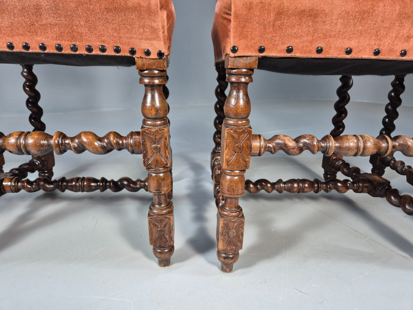 4 Vintage Antique Oak Dining Chairs Barley Twist Baroque 1900s EB9220 VCAR - UKDK FURNITURE
