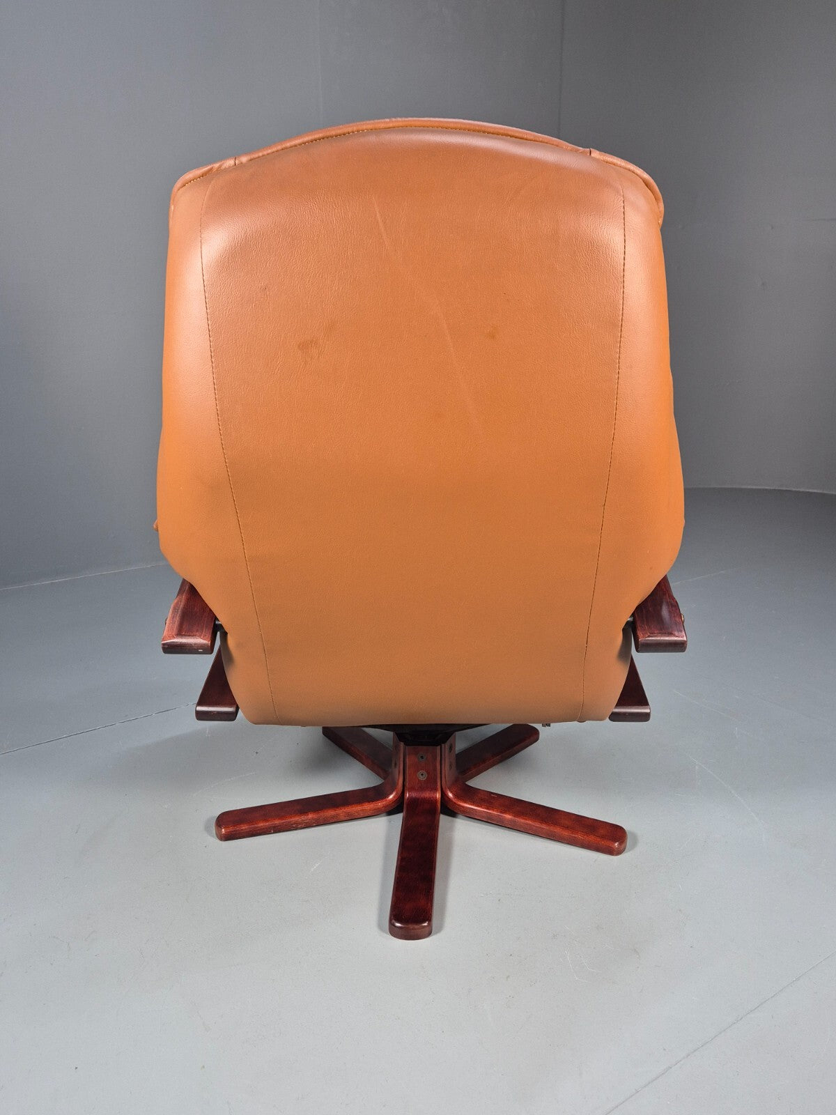 Vintage Tan Leather & Vinyl Swivel & Reclining Chair Danish Retro EB9265 MSWI - UKDK FURNITURE