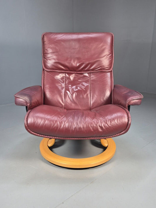 Vintage Norwegian Swivel Chair Burgundy Leather Stressless Retro EB8491 MSWI - UKDK FURNITURE