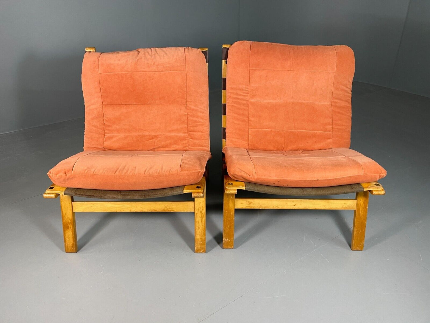 2 Vintage Danish Lounge Chairs Salmon Bentwood Farstrup Retro MCM EB6636 MNOR - UKDK FURNITURE