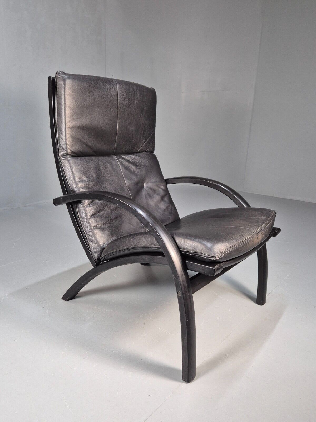 Vintage Danish Bentwood Armchair Black Leather Black Frame Reclining EB8770 MBEN - UKDK FURNITURE