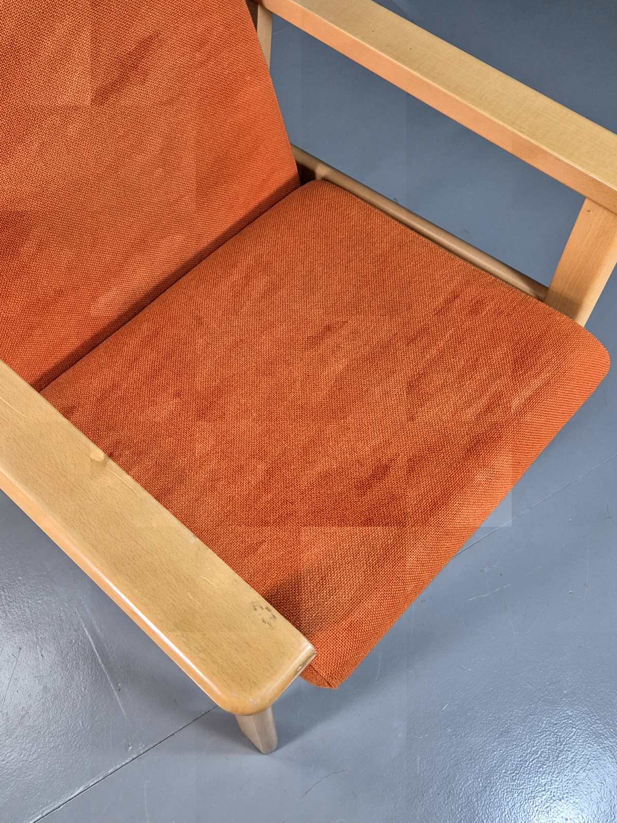 Vintage Danish Elbow Chair Orange Wool Beech Frame 1980s Retro EB7197 MNOR - UKDK FURNITURE