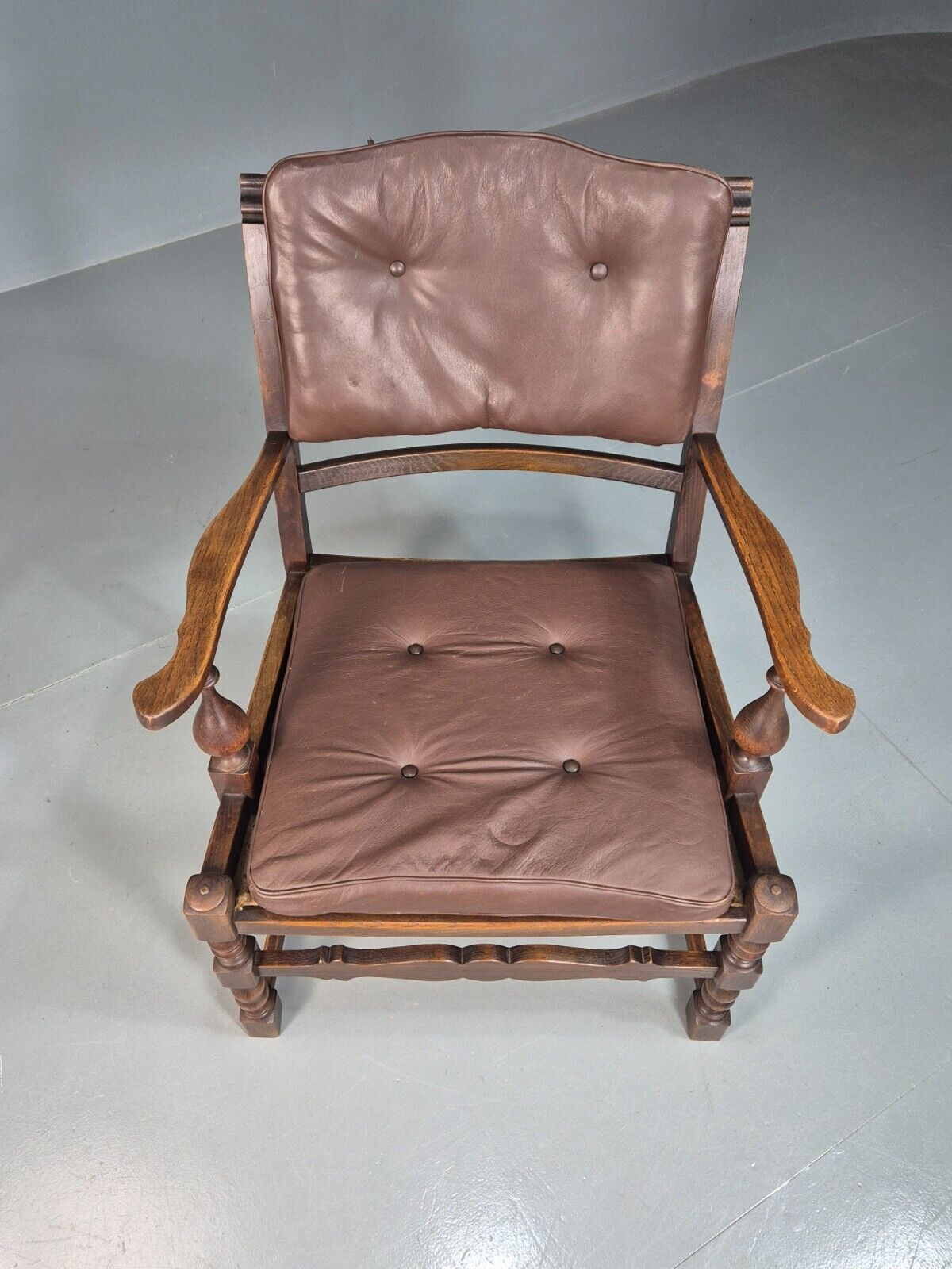 Vintage Danish Lounge Chair Brown leather Oak Frame Jacobean Style EB8089 VCAR - UKDK FURNITURE