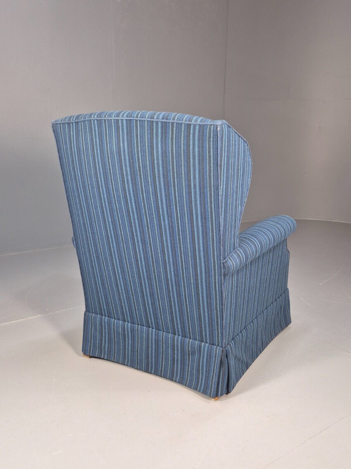 Vintage Danish Wingback Lounge Chair Blue Stripe Wool Cover 1950s Eb9024 VCLO - UKDK FURNITURE