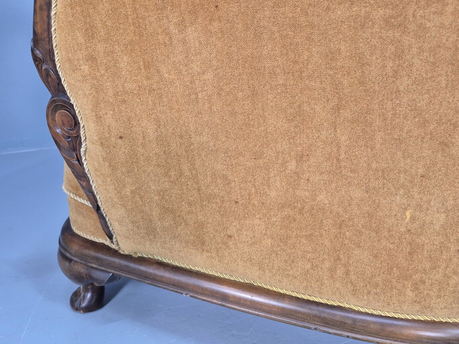 2 Vintage Danish Antique Chairs Gold Velour 1930s Carved Wood EB8969 VCLO - UKDK FURNITURE