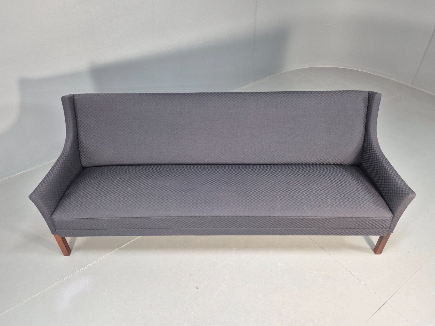 Vintage Danish 3 Seat Sofa Blue Check Cotton Mogensen MCM 1960s EB8589 M3SS - UKDK FURNITURE