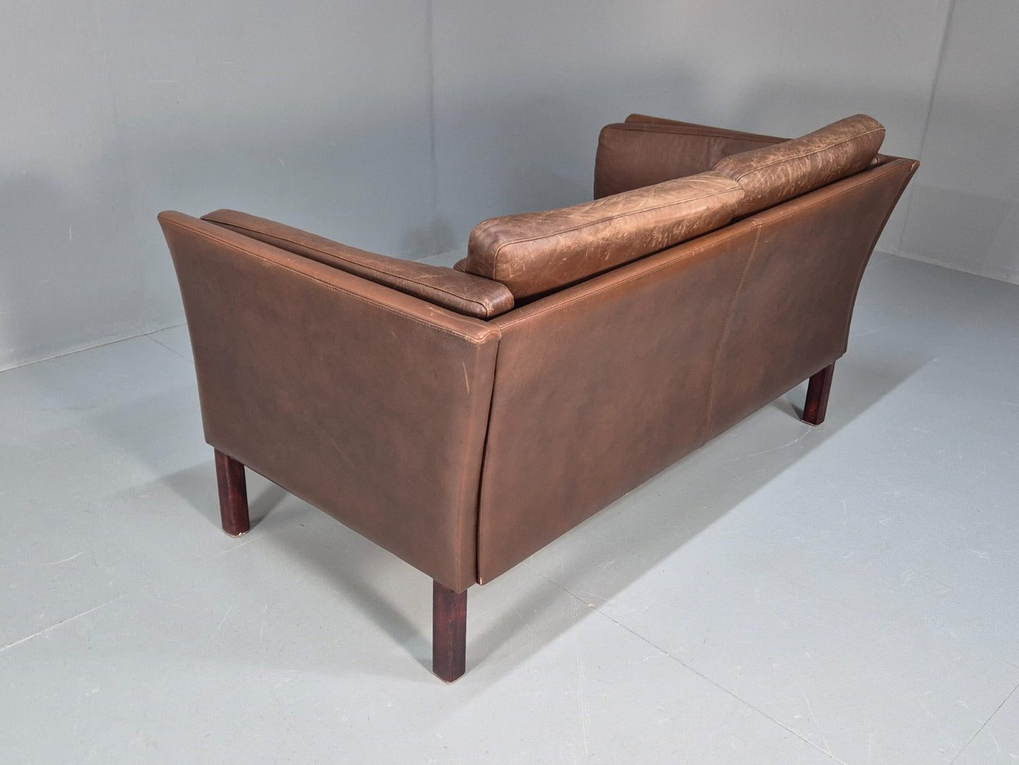 Vintage Danish Two Seater Sofa Brown Leather Mid Century Design 70s EB10070 M2SS19