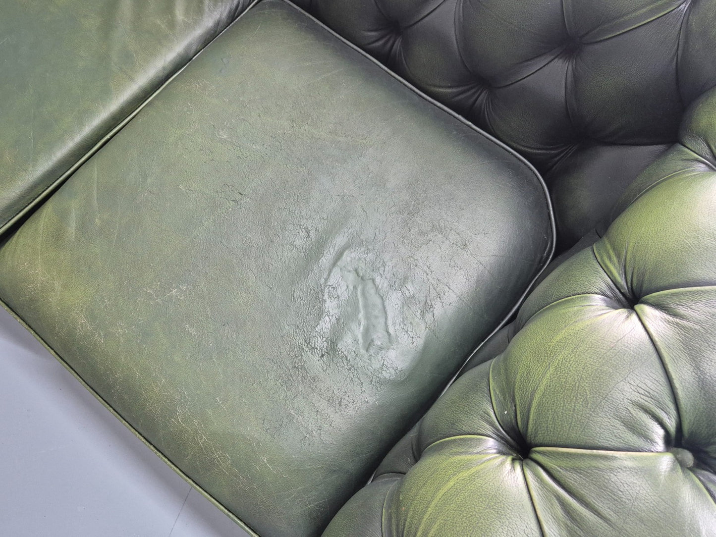 3 Seater Chesterfield Sofa Green Leather Studded Vintage EB11027 VCHE23