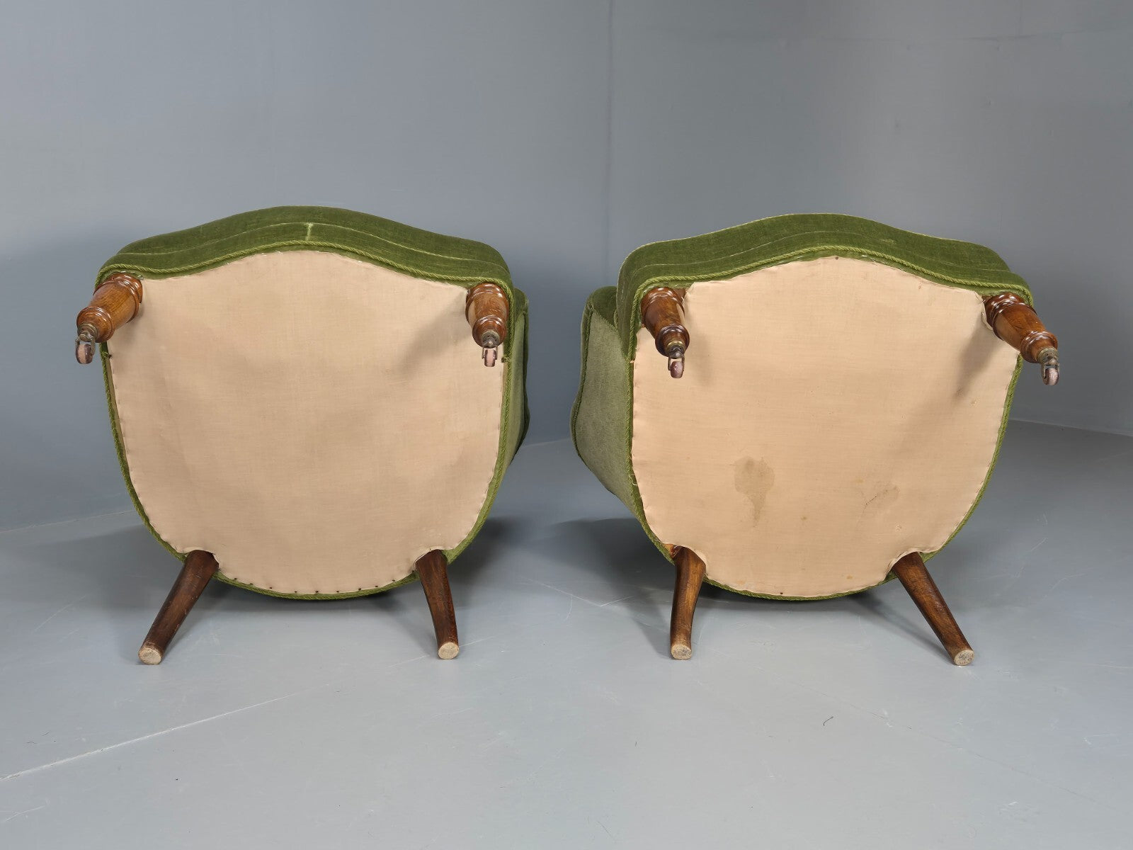 2 Vintage Danish Antique Tub Chairs Green Velour 19th Century EB9033 VCLO - UKDK FURNITURE