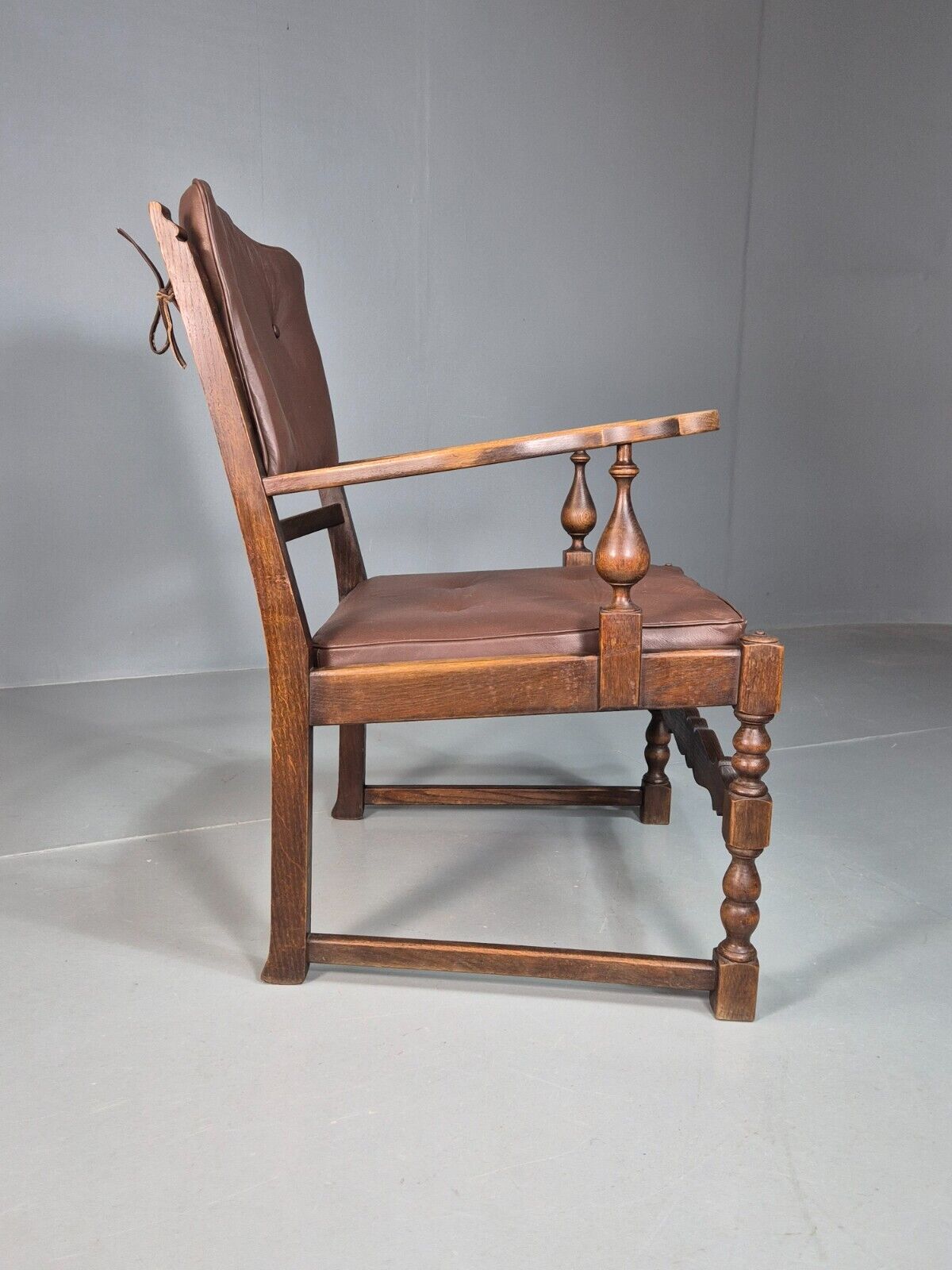 Vintage Danish Lounge Chair Brown leather Oak Frame Jacobean Style EB8089 VCAR - UKDK FURNITURE