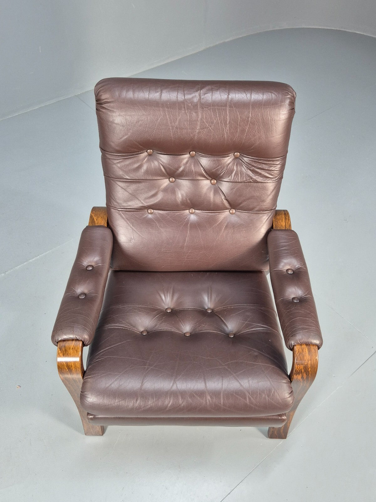 Vintage Danish Brown Leather and Vinyl Chair Bentwood Retro MCM EB9280 MNOR - UKDK FURNITURE