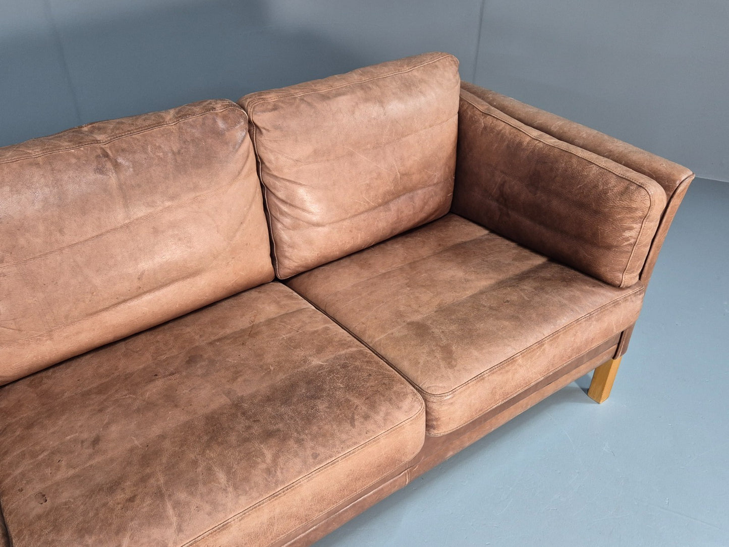 Retro Three Seater Sofa Brown Leather Danish Mid Century Design 70s EB10106 M3SS7