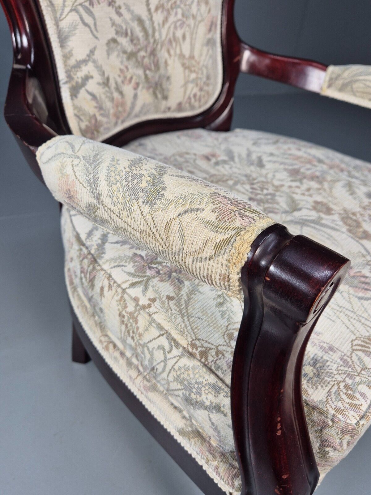 Vintrage Danish Lounge Chair Floral Cotton Antique French Style EB8927 VCLO - UKDK FURNITURE